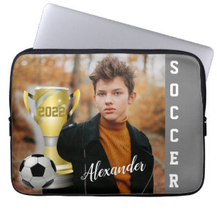 Modern Grått-fotbollsfoto och Namn för honom Laptop Fodral