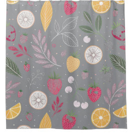 Modern Grått Frukt & Blommigt Shower Curtain - Chi