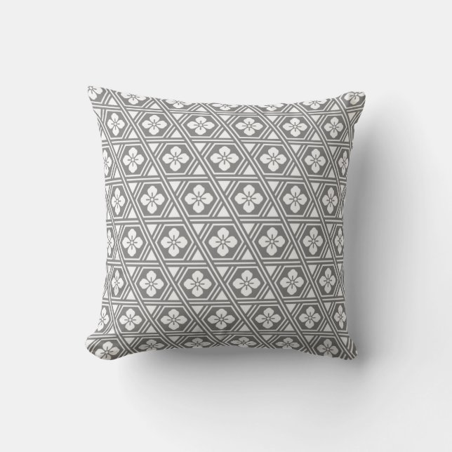Modern Grått Geometric-Blommigt Kudde (Framsida)