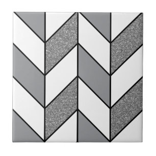 Modern Grått Glitter Herringbone Chevron Mönster v Kakelplatta
