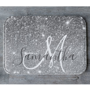 Modern Grått Glitter Sparkles Personlig Namn Badrumsmatta