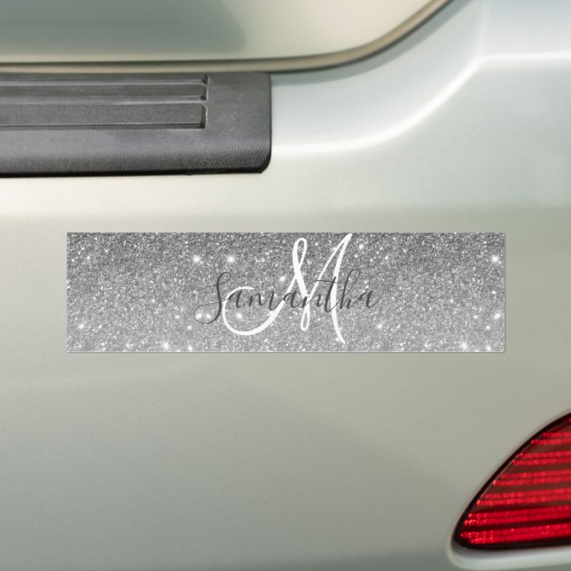 Modern Grått Glitter Sparkles Personlig Namn Bildekal (På Bil)