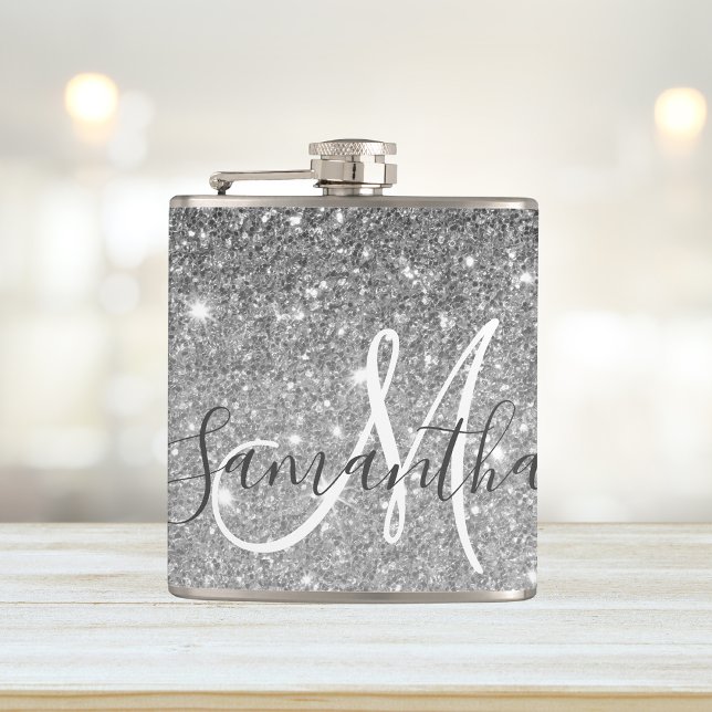 Modern Grått Glitter Sparkles Personlig Namn Fickplunta (Skapare uppladdad)