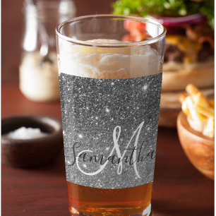 Modern Grått Glitter Sparkles Personlig Namn Glaskopp
