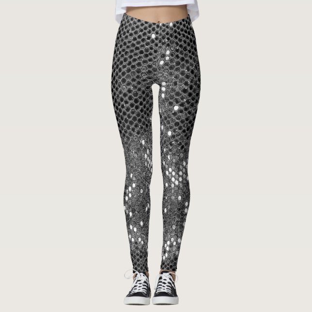 Modern Grått Glitter Sparkles Personlig Namn Leggings (Framsida)