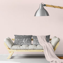 Modern Grått Glitter Sparkles Personlig Namn Lumbarkudde