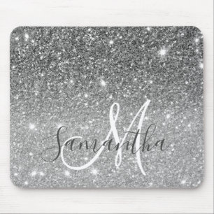 Modern Grått Glitter Sparkles Personlig Namn Musmatta