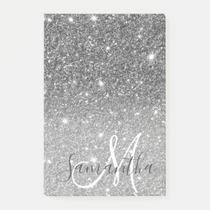 Modern Grått Glitter Sparkles Personlig Namn Post-it Block