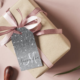 Modern Grått Glitter Sparkles Personlig Namn Presentetikett