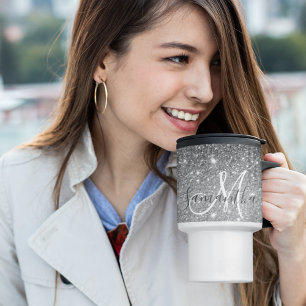 Modern Grått Glitter Sparkles Personlig Namn Resemugg