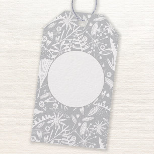 Modern Grått Graphic Blommigt Botanical Presentetikett