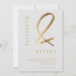 Modern grått guld ampersand namn foto bröllop inbjudningar