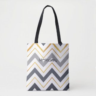 Modern Grått & Guld Chevron Personlig Tote Bag ✨ Tygkasse