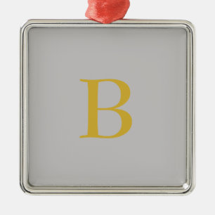 Modern Grått Guld Färg Monogram Add Namn Initial Julgransprydnad Metall