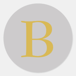 Modern Grått Guld Färg Monogram Add Namn Initial Runt Klistermärke