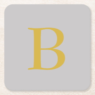 Modern Grått Guld Färg Monogram Add Namn Initial Underlägg Papper Kvadrat
