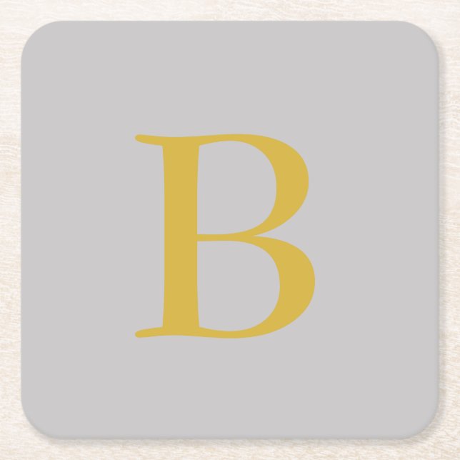 Modern Grått Guld Färg Monogram Add Namn Initial Underlägg Papper Kvadrat (Framsidan)