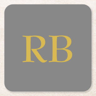 Modern Grått Guld Färg Monogram Initialer Underlägg Papper Kvadrat