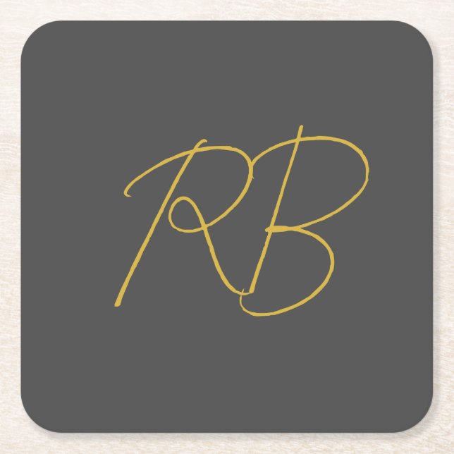Modern Grått Guld Färg Monogram Initialer Underlägg Papper Kvadrat (Framsidan)