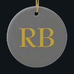 Modern Grått Guld Färg Monogram Lägg till Namn Ini Julgransprydnad Keramik<br><div class="desc">Du kan enkelt ändra Typsnitt,  bakgrundsbild och Färg,  Brev-tecken.</div>