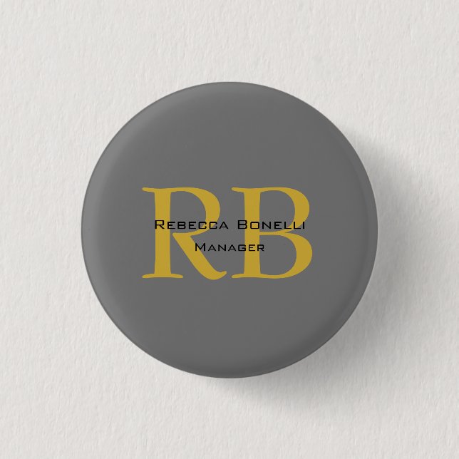 Modern Grått Guld Färg Monogram Lägg till Namn Ini Knapp (Framsida)