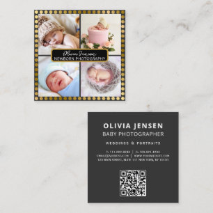 Modern Grått Guld-fotosamlarfotograf QR Fyrkantigt Visitkort