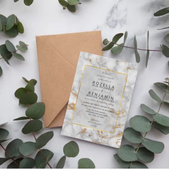 Modern Grått Guld marble Agate & Gold Foil Bröllop Inbjudningar (Skapare uppladdad)