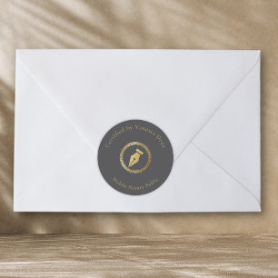 Modern Grått & Guld Notary Seal Auktoriserad by Runt Klistermärke