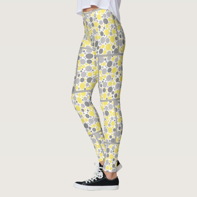 Modern Grått Gult Bubbles Leggings (Vänster)