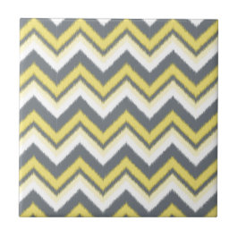 Modern Grått Gult ikat Chevron Mönster Kakelplatta