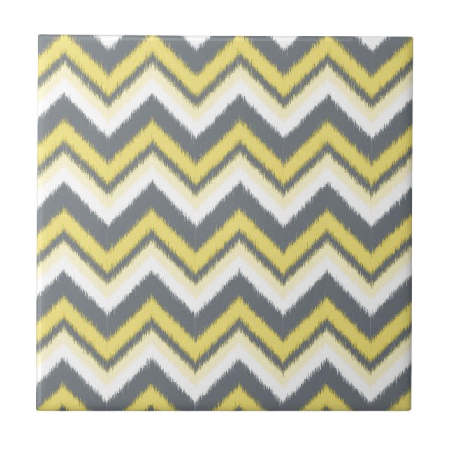 Modern Grått Gult ikat Chevron Mönster Kakelplatta (Framsidan)