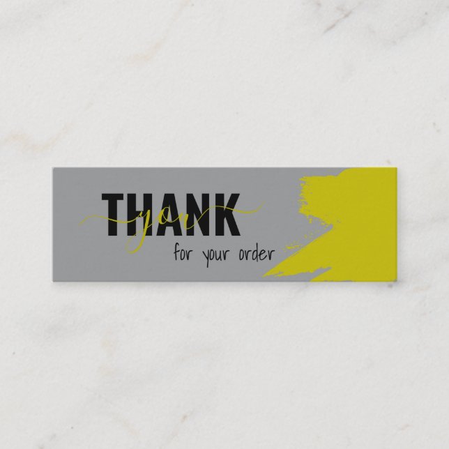 Modern Grått Gult-skriptad Tack Mini Visitkort (Framsida)