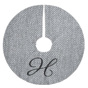 Modern Grått Herringbone & Black Family Monogram Julgransmatta Borstad Polyester