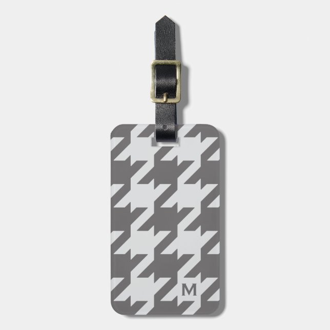 Modern grått-houndstooth med monogram bagagebricka (Vertikal Framsida)