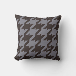 Modern grått-houndstooth-monogram, fet kudde