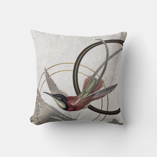 Modern Grått Hummingbird Artistic Abstrakt Kudde (Framsida)