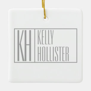 Modern Grått Initialer & Namn Logotyp Julgransprydnad Keramik