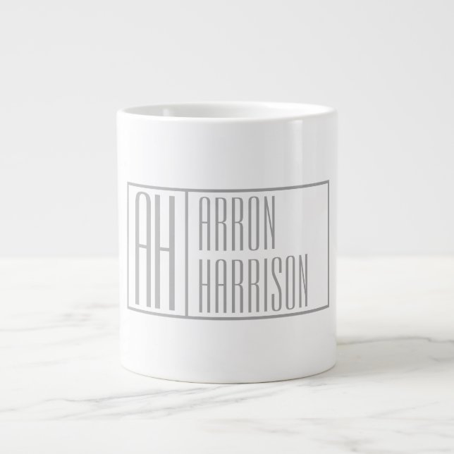 Modern Grått Initialer & Namn Logotyp Jumbo Mugg (Framsidan)