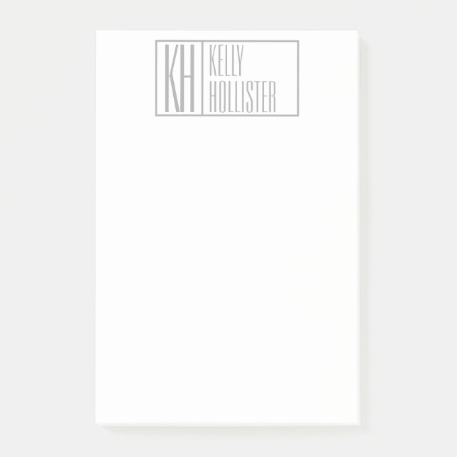 Modern Grått Initialer & Namn Logotyp Post-it Block (Framsida)