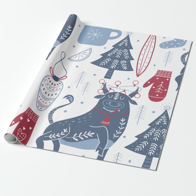 Modern Grått-jul Illustrations Wrapping Papper Presentpapper (Utrullad)
