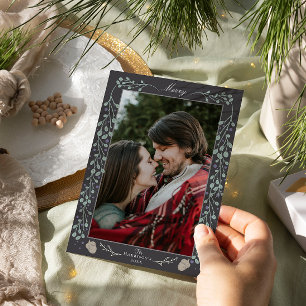 Modern Grått-julfotfoto i botaniskt format Helgkort