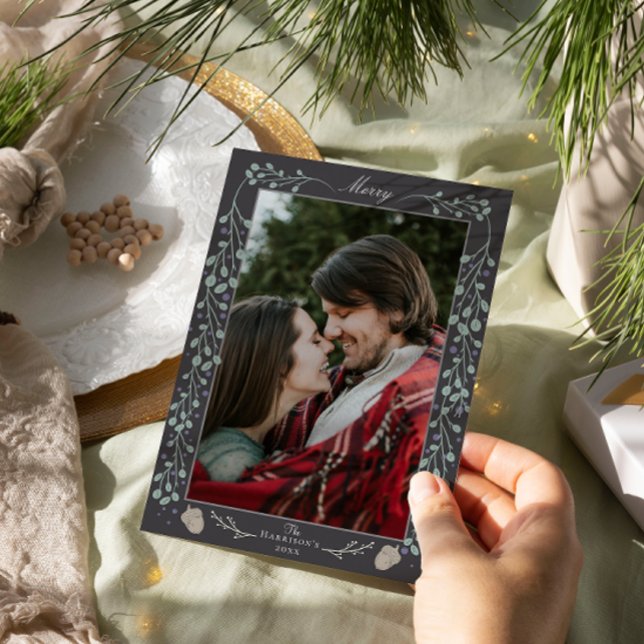 Modern Grått-julfotfoto i botaniskt format Helgkort (Skapare uppladdad)