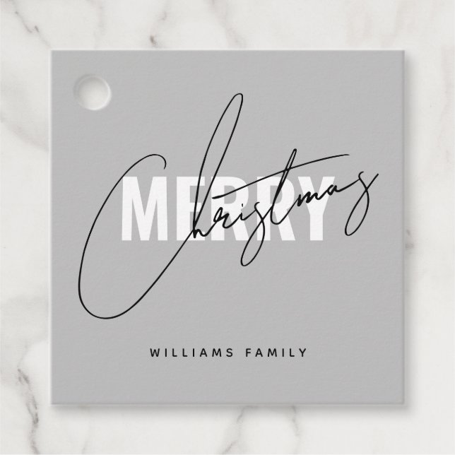 Modern grått-julskript gåvor etiketter (Framsida)