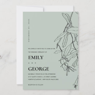 MODERN GRÅTT LINE TECKNING BLOMMIGT WEDDING INVITE TACK KORT