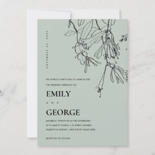 MODERN GRÅTT LINE TECKNING BLOMMIGT WEDDING INVITE TACK KORT