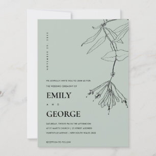 MODERN GRÅTT LINE TECKNING BLOMMIGT WEDDING INVITE TACK KORT