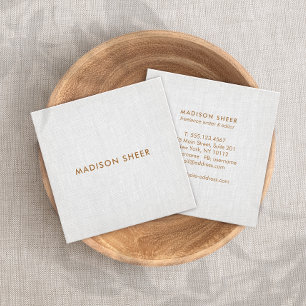 Modern Grått Linen, minimal Professionell Fyrkantigt Visitkort