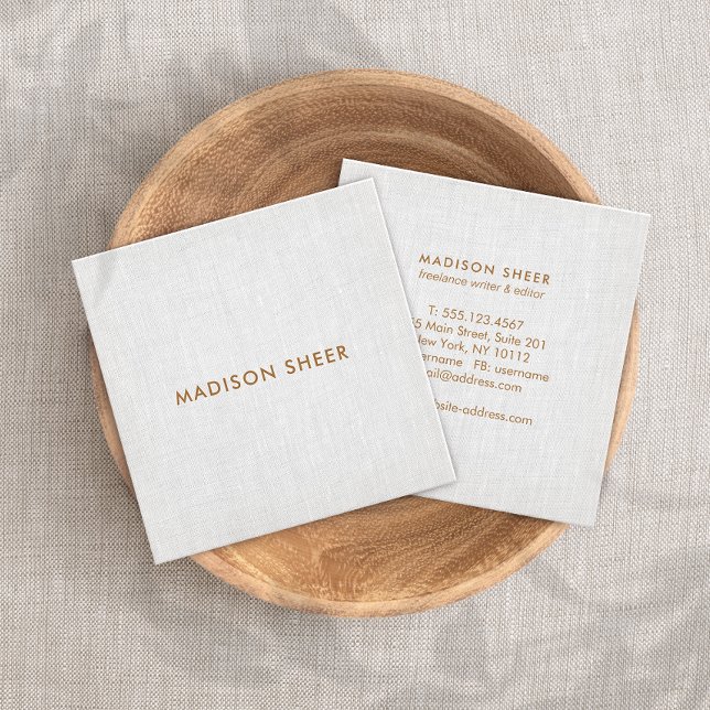 Modern Grått Linen, minimal Professionell Fyrkantigt Visitkort (Skapare uppladdad)