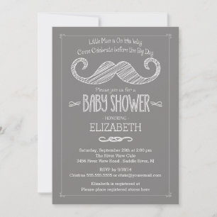 Modern Grått Little Man Mustache Baby Shower Inbjudningar