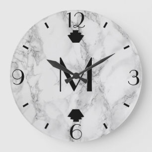 Modern Grått Marble Art Deco Finials Stor Klocka